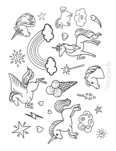 Cute Unicorn Doodles Hearts Stars Rainbows Unicorns Unicorn Coloring Pages Pdf, Free Vectors File